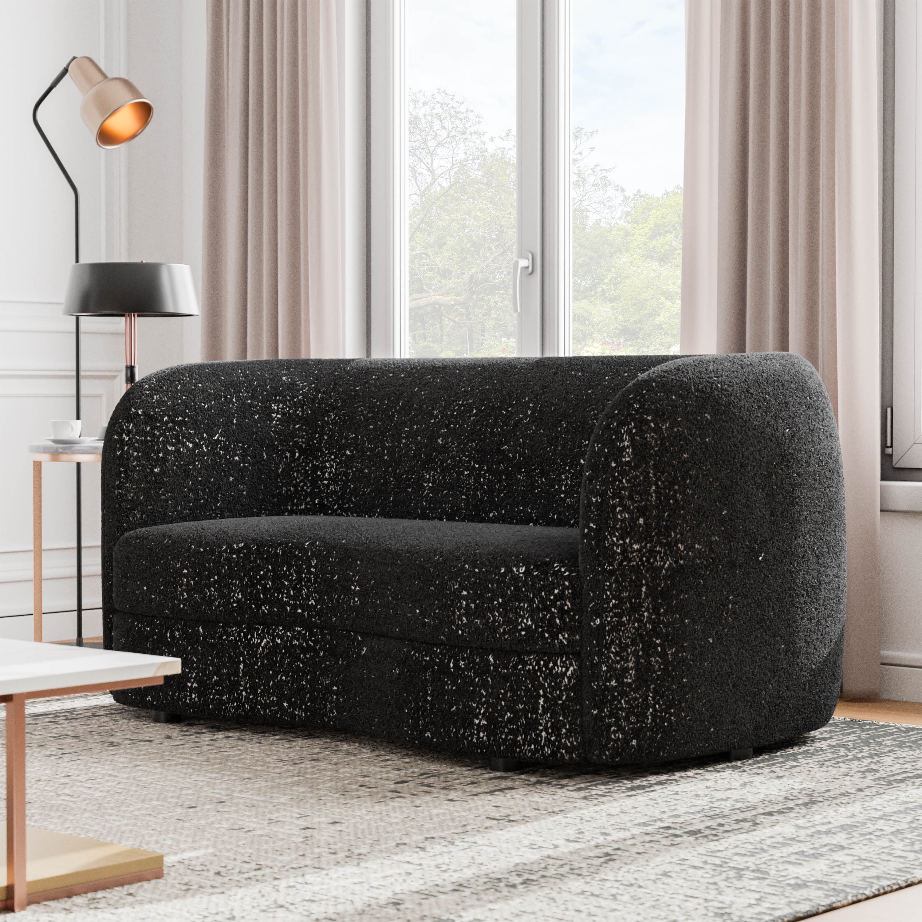 Furniture of America Sonya Tuxedo Style Upholstered Boucle Fabric Black Loveseat