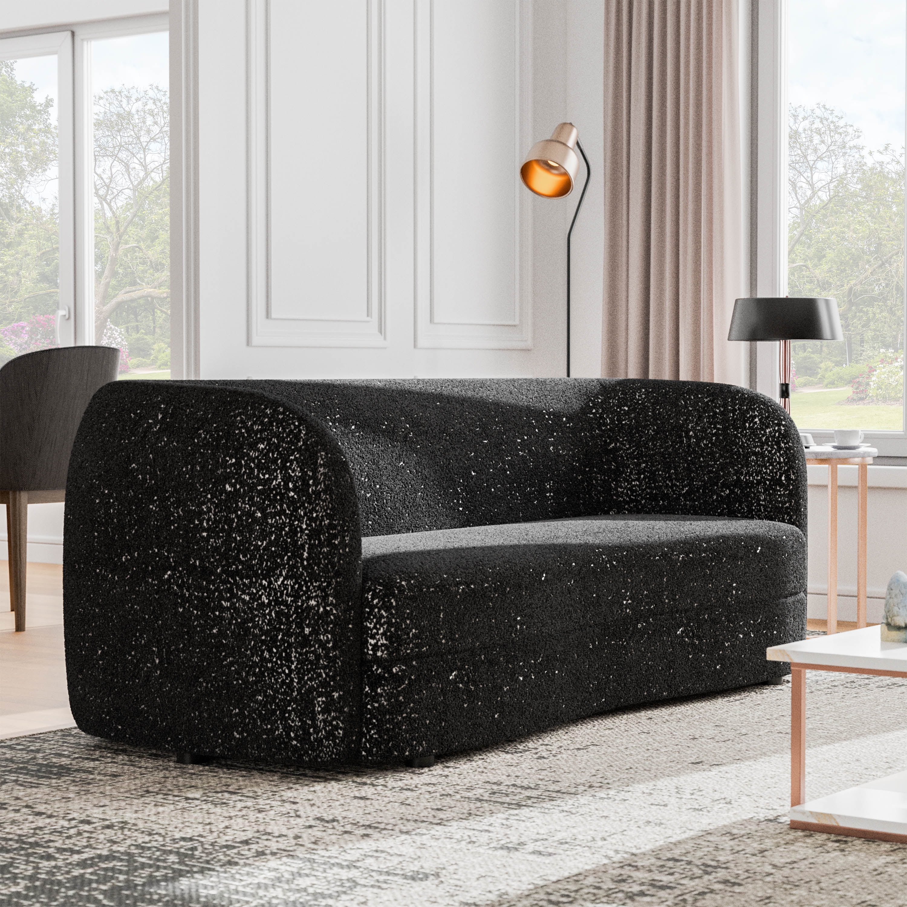 Julia 85 in. Black Boucle Fabric Modern Curved Sofa
