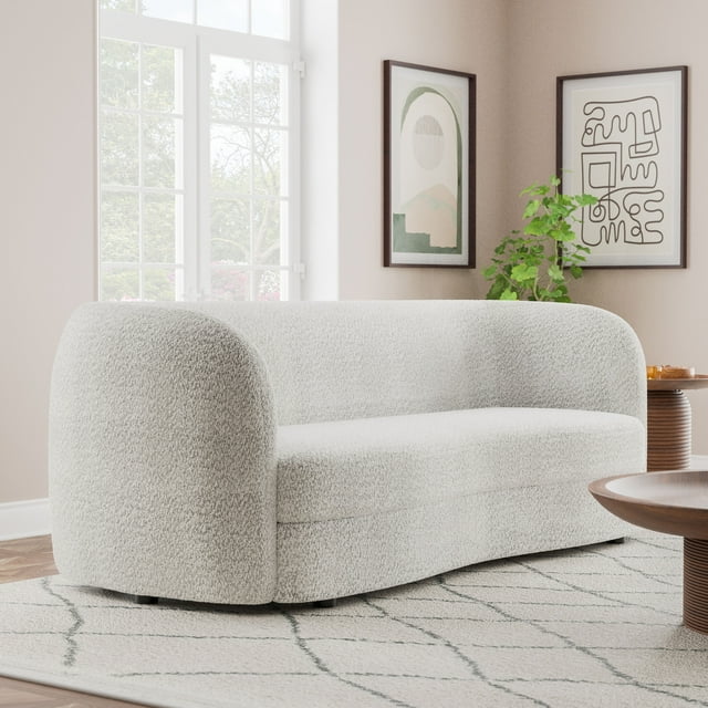 Furniture of America Sonya Tuxedo Style Upholstered Boucle Fabric White Sofa