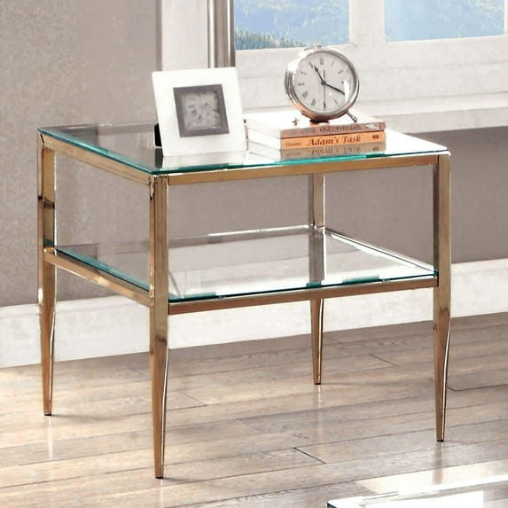 Furniture of America Sparling Contemporary Glass Top End Table, Gold