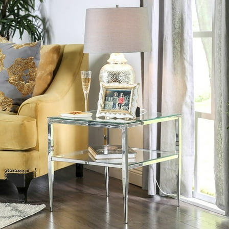 Furniture of America Sparling Glass Top End Table, Chrome