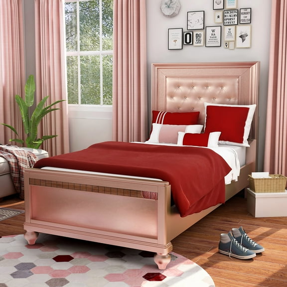 Furniture of America Starnom Contemporary Panel Bed, Twin, Rose Pink