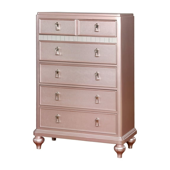 Furniture of America Starnom Transitional 5-Drawer Chest, Rose Gold