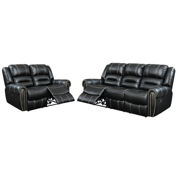 Furniture of America Stinson Faux Leather 2-Piece Reclining Sofa Set in Black