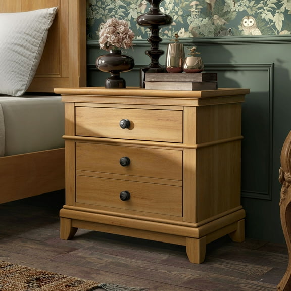 Furniture of America Stratford 2-Drawer Solid Wood Adult Bedroom Nightstand, Natural Oak