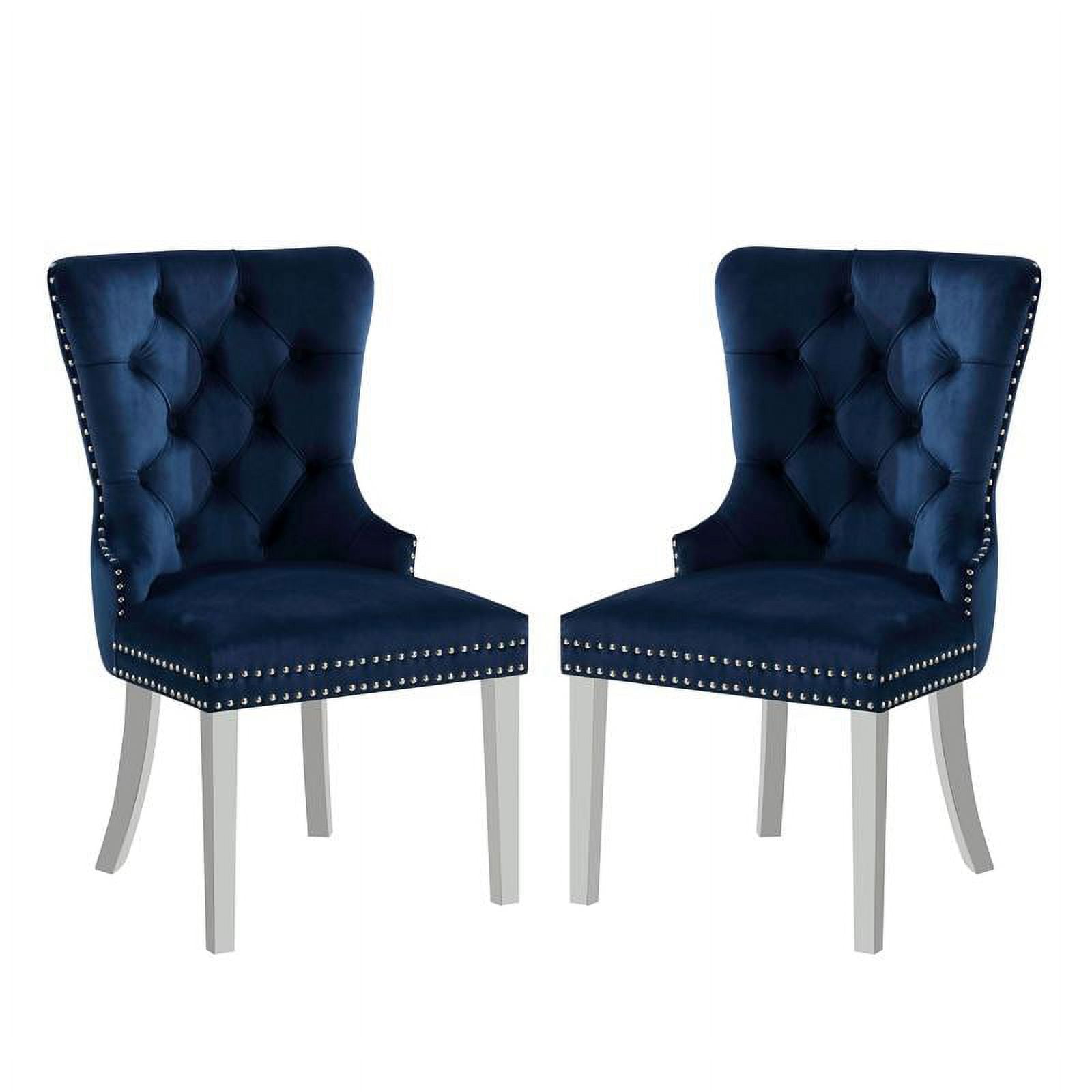 Furniture of America Swata Fabric Tufted Dining Chair in Blue (Set of 2