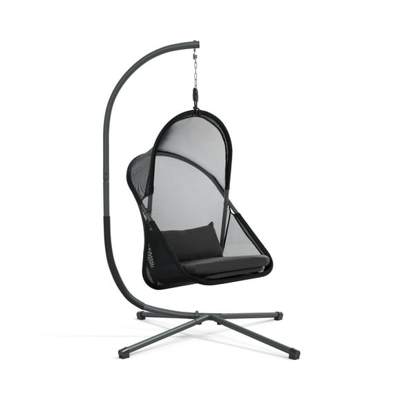 Furniture of America Sway UV-Resistant Foldable Patio Swing Chair with Stand, Black