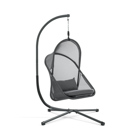 Furniture of America Sway UV-Resistant Foldable Patio Swing Chair with Stand, Dark Gray