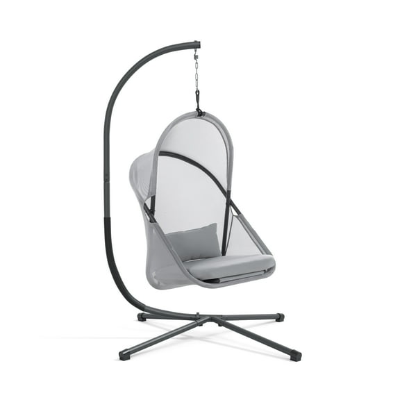 Furniture of America Sway UV-Resistant Foldable Patio Swing Chair with Stand, Light Gray