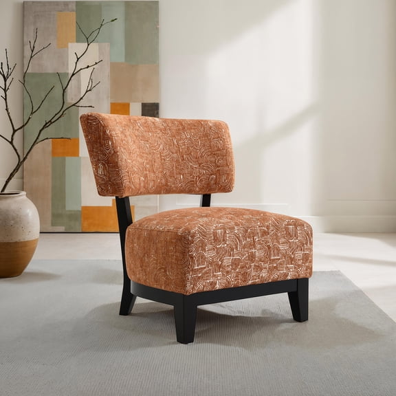 Furniture of America Swene Modern Fabric Abstract Pattern Accent Chair, Rustic Orange
