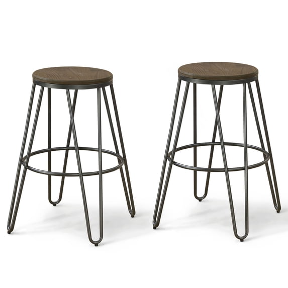 Furniture of America Tailor Industrial 26" Metal Bar Stools - Set of 2, Gun Metal Finish
