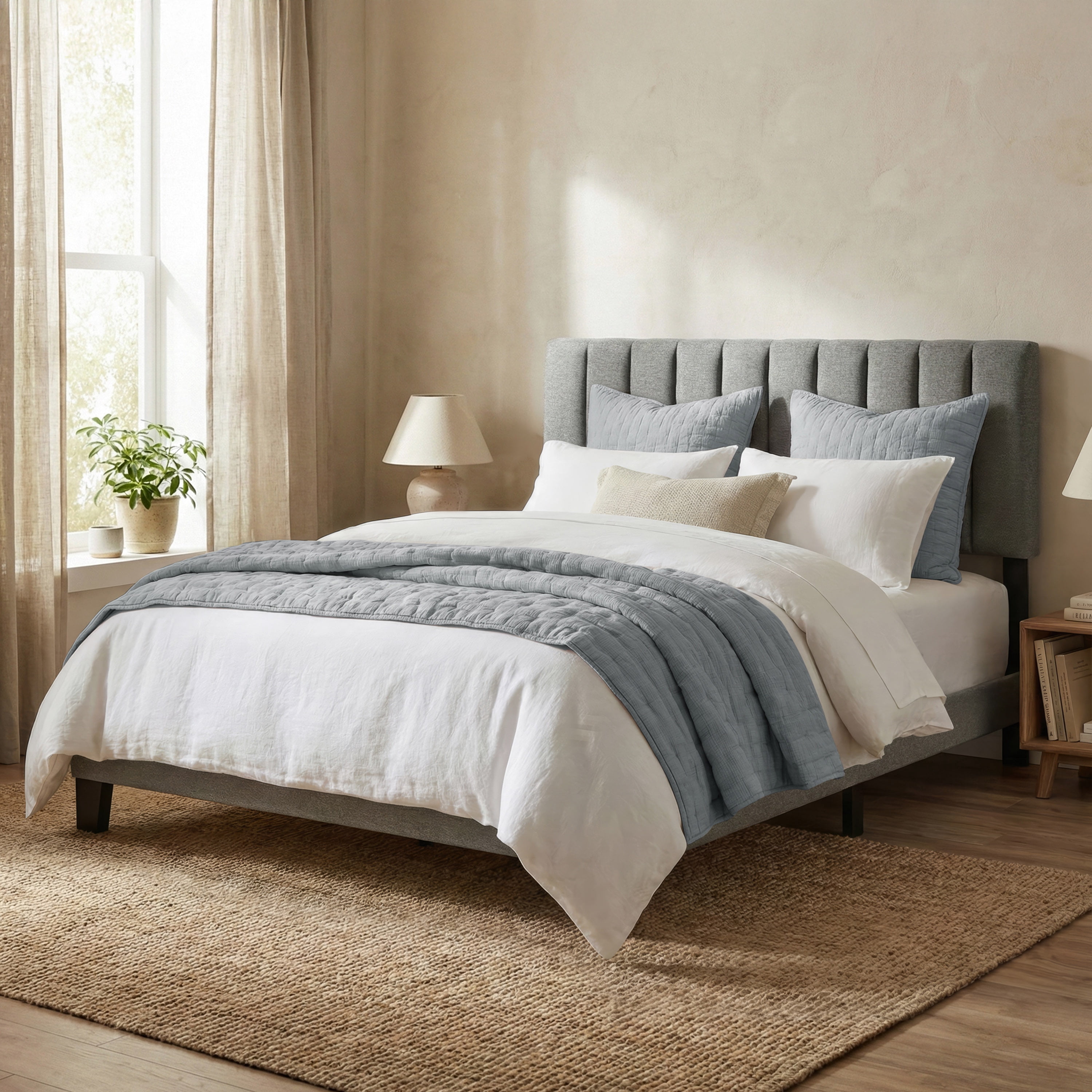Furniture of America Talia Fabric Upholstered King Panel Bed with Channeled Headboard, Black