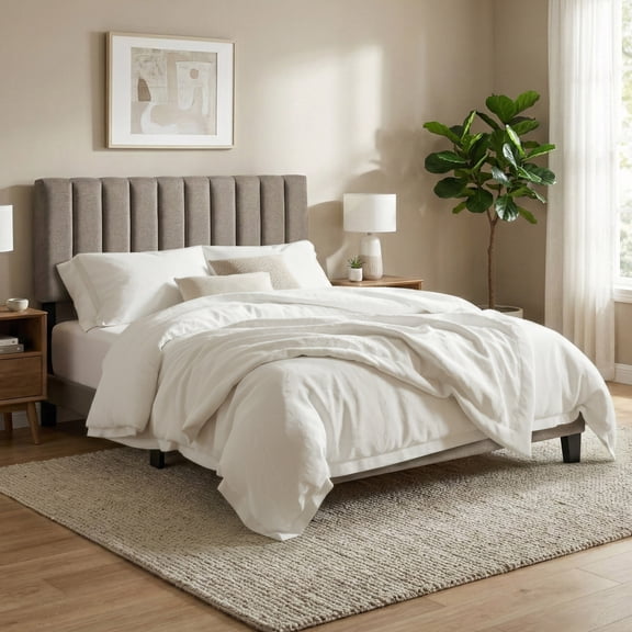 Furniture of America Talia Fabric Upholstered King Panel Bed with Channeled Headboard, Walnut