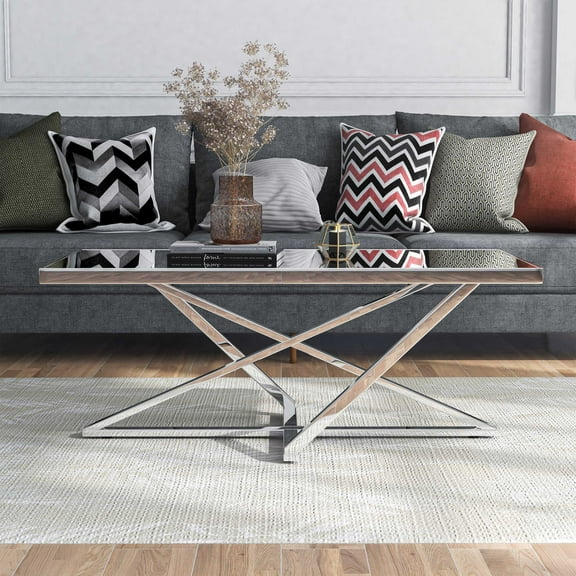 Furniture of America Talla Rectangle Mirror Top and Chrome Coffee Table