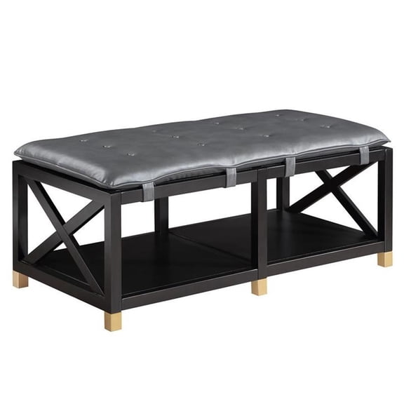 Furniture of America Tally 48.5" Wide Wood Bench with Gray Pewter Cushion