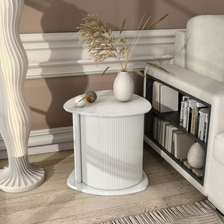 Furniture of America Talo Fluted Pedestal Triangle Storage End Table, Glossy White