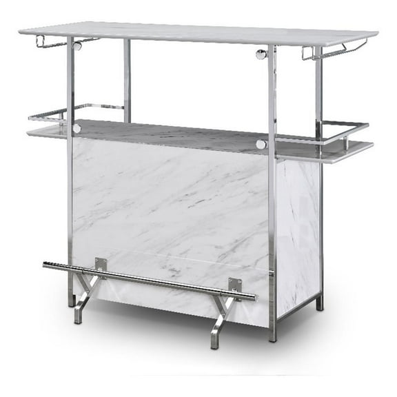 Furniture of America Taly Faux Marble Wood Multi-Storage Bar Table in White