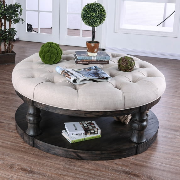 Furniture of America Tanenbaum Tufted Coffee Ottoman, Gray