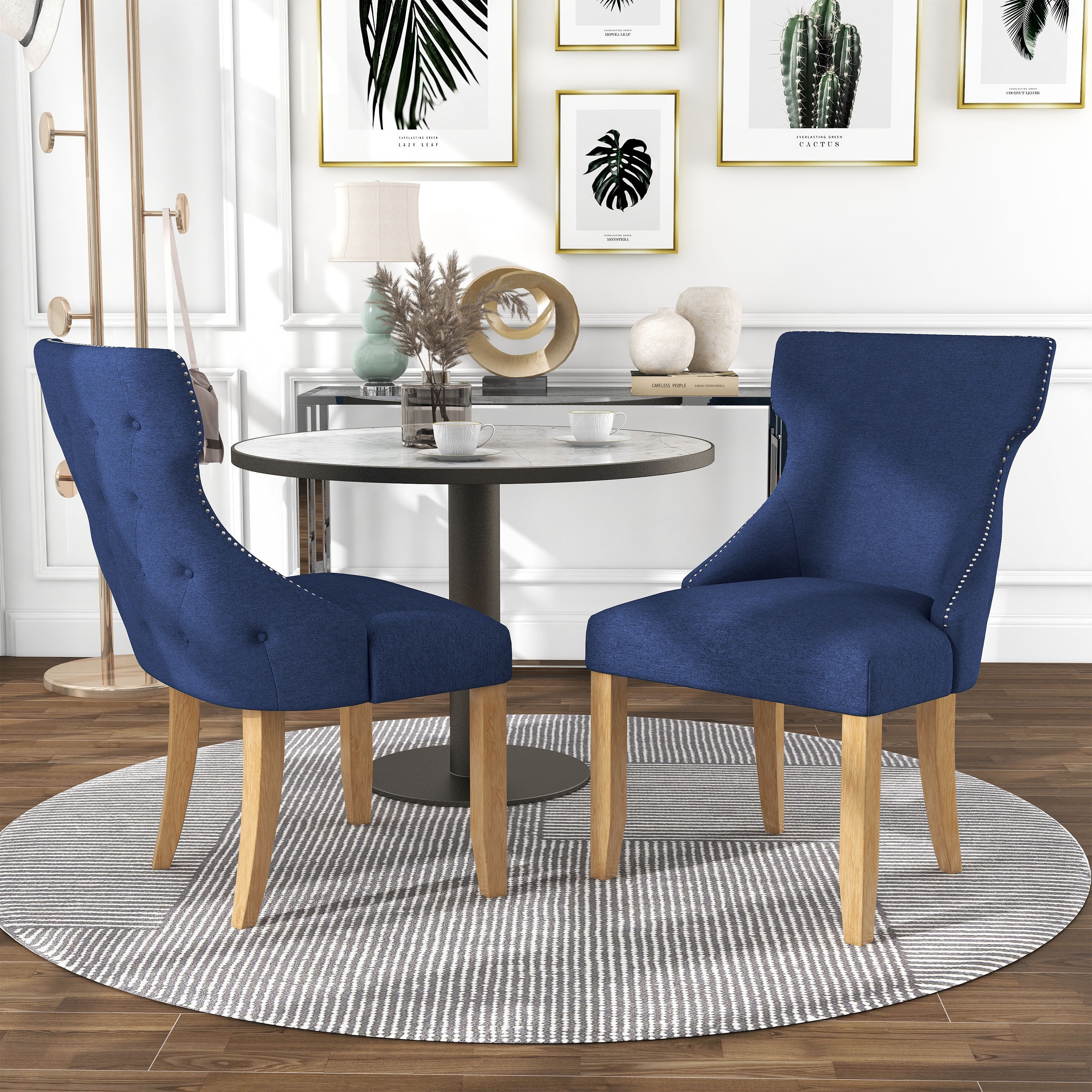 Furniture of America Taryn Upholstered Wood Blue Side Chairs (Set of 2)