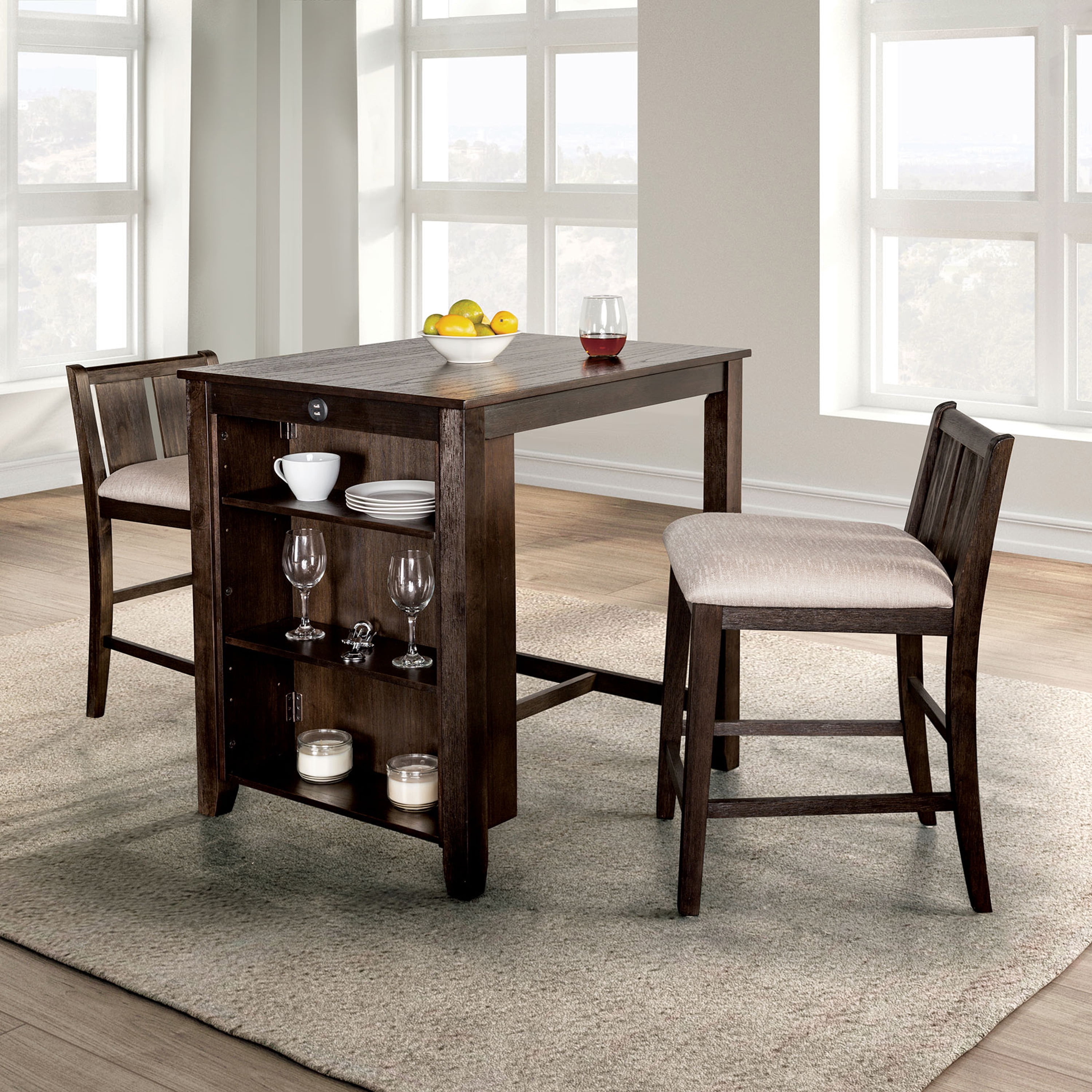 Furniture of America Tate 3-Piece Solid Wood Counter Height Dining