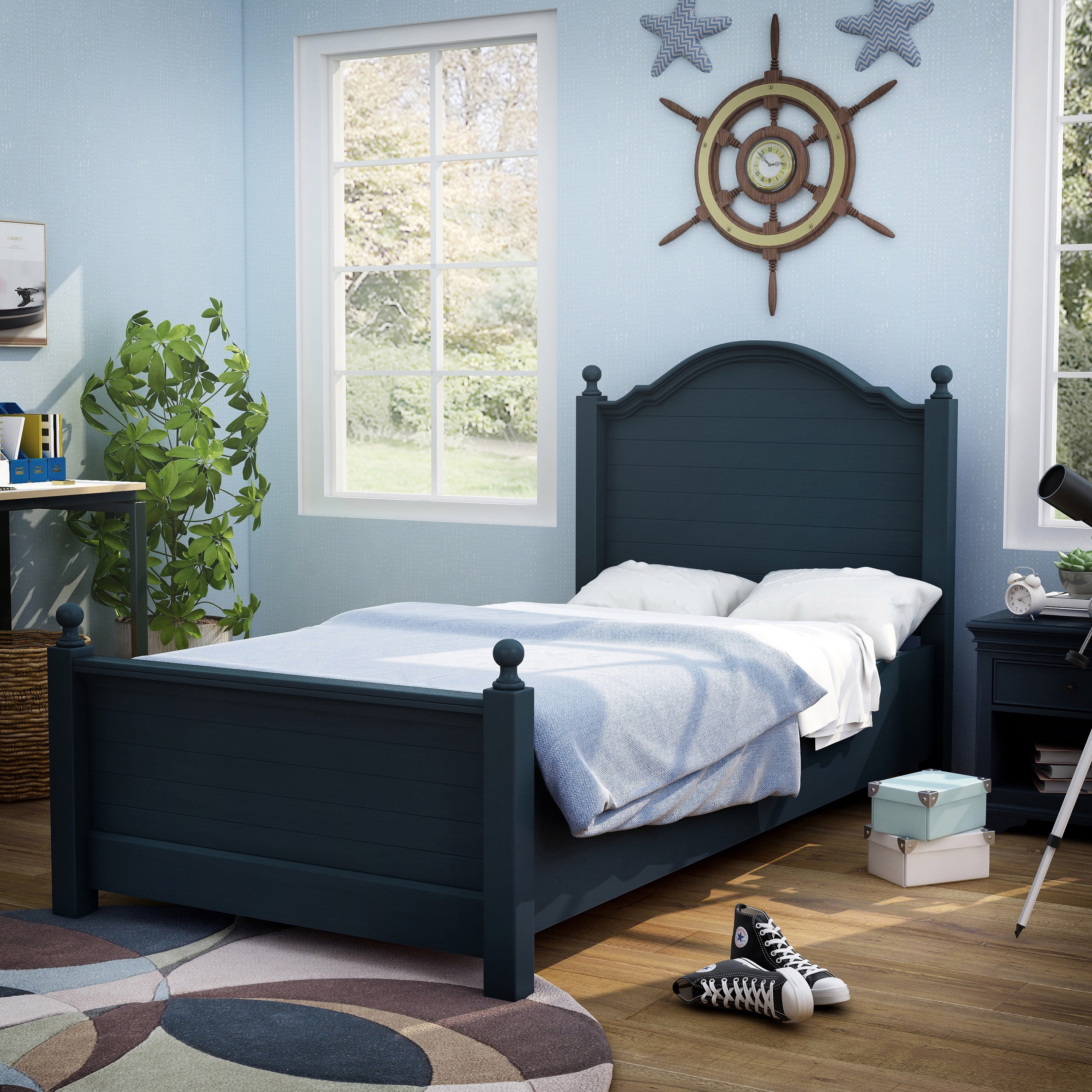 Furniture of America Taylor Mattress Ready Wood Blue Twin Kids Bed