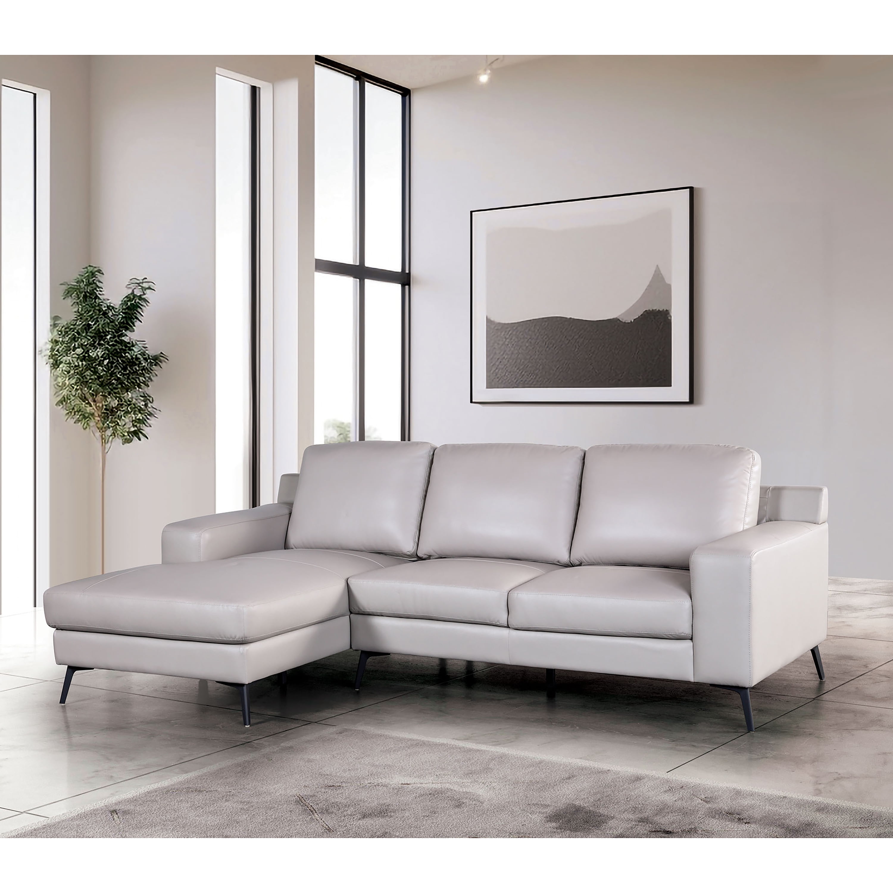 Furniture of America Teira Modern Left Arm Facing Faux Leather L-Shape ...