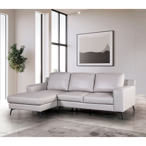 Furniture of America Teira Modern Left Arm Facing Faux Leather L-Shape Sectional, Light Gray