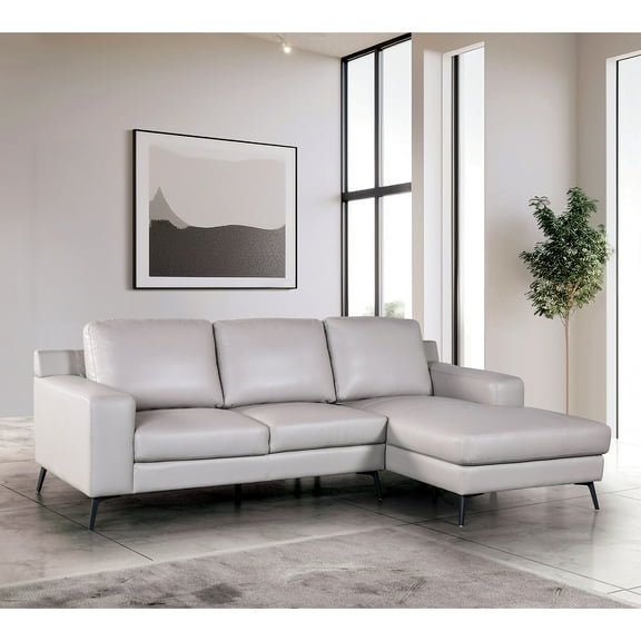 Furniture of America Teira Modern Right Arm Facing Faux Leather L-Shape Sectional, Light Gray