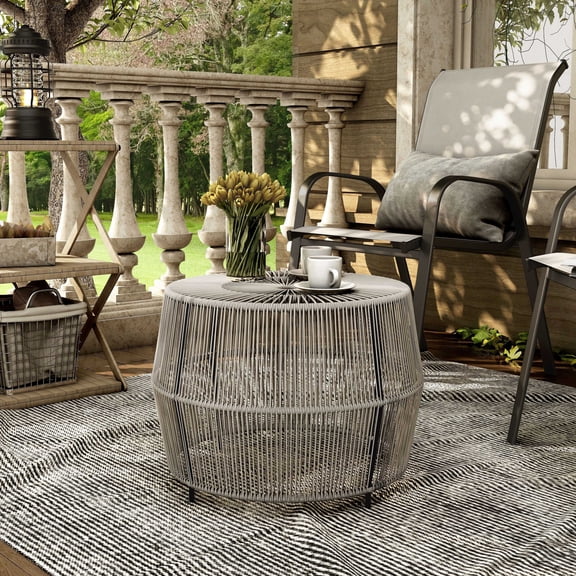 Calli Wicker All-Weather Coffee Table for Indoor Outdoor Use, Gray