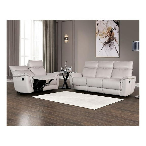 Furniture of America Telimate 2-Piece Leather Reclining Sofa Set in Taupe