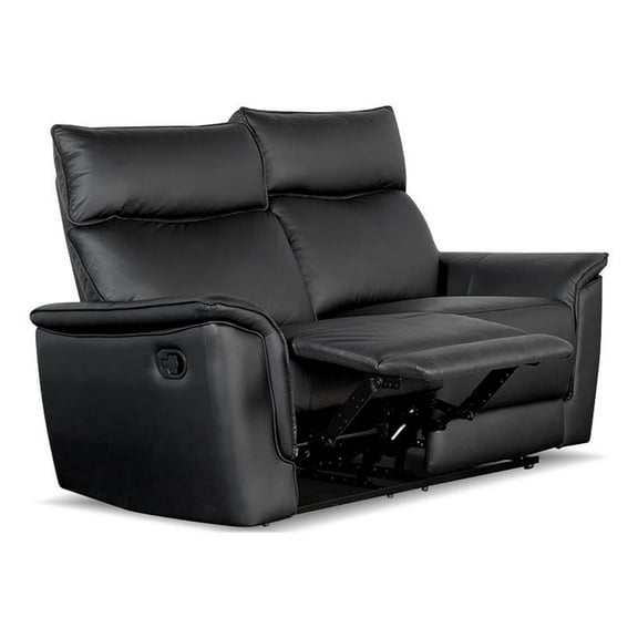 Furniture of America Telimate Leather Padded Reclining Loveseat in Black
