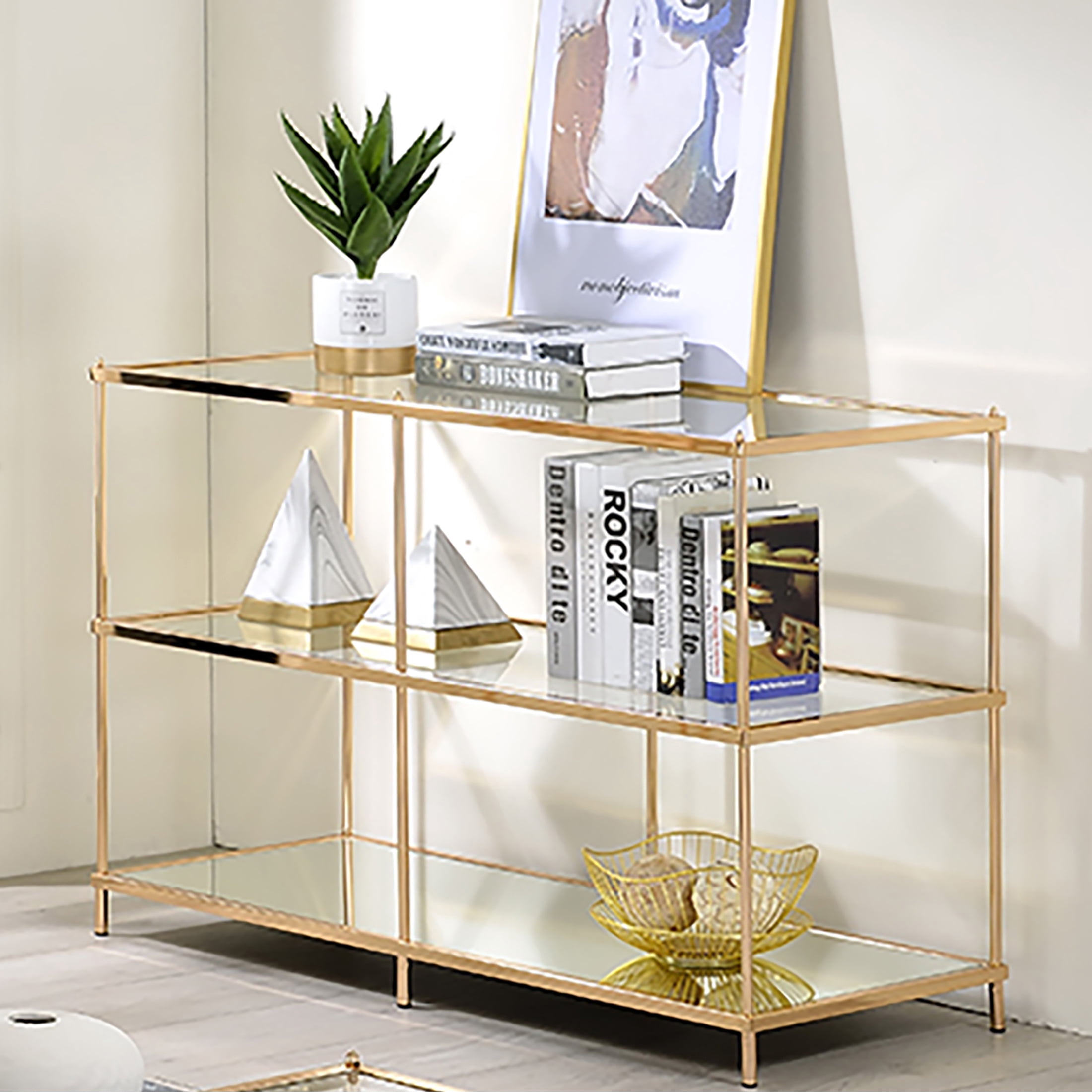Furniture of America Tenne Glass Top Console Table, Champagne