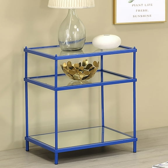 Furniture of America Tenne Glass Top Side Table, Blue