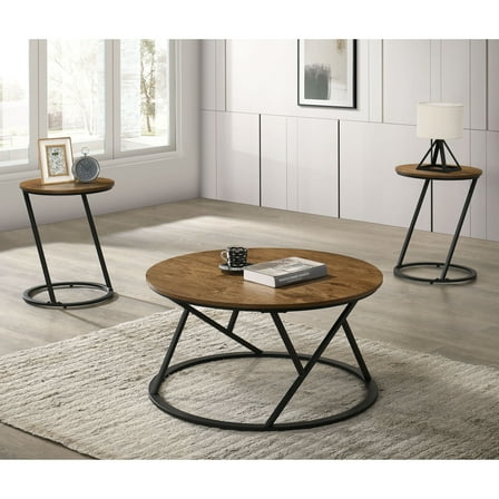 Furniture of America Teze Modern Round 3-Piece Accent Table Set, Natural