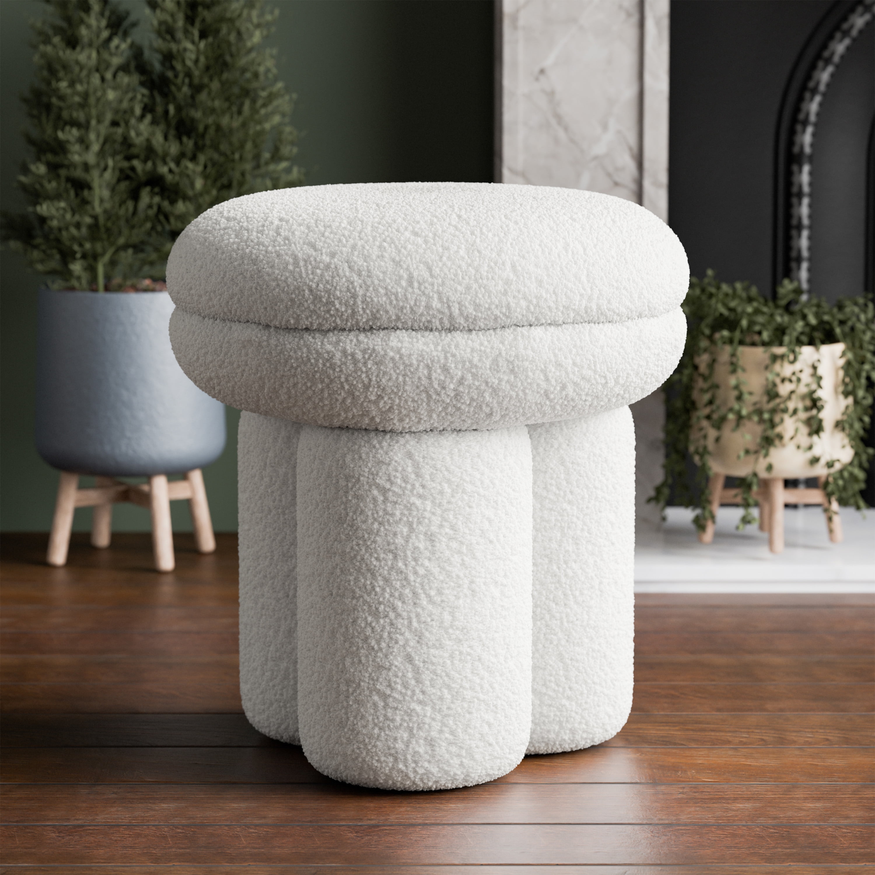 Furniture of America Thia I Modern 17.5" Upholstered Mushroom-Shape Design Stool, Beige