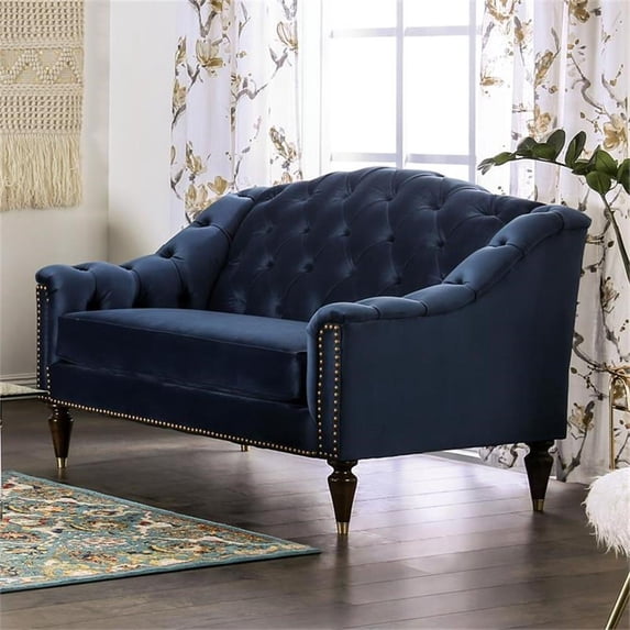 Furniture of America Tidi Transitional Fabric Tufted Loveseat in Blue