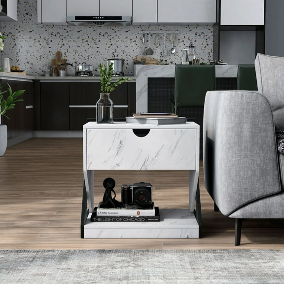 Furniture of America Tilde 1-Drawer and 1-Shelf Wood Adult Nightstand, White