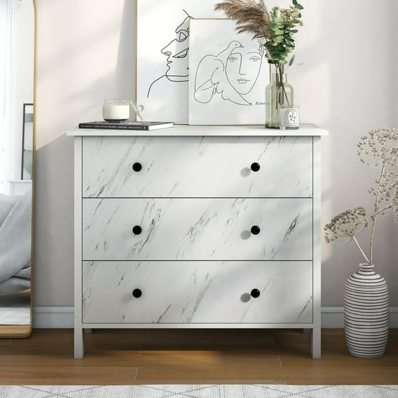 Furniture of America Tilde Adult Modern 3-Drawer Cabinet Vertical Dresser, Marble White