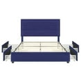 thumbnail image 1 of Furniture of America Tink Platform Fabric Queen Bed with Drawers in Navy, 1 of 8