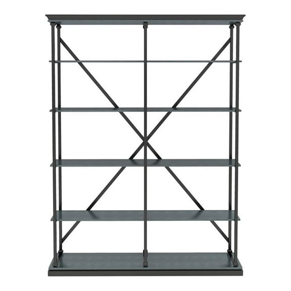 Furniture of America Toggin Industrial Metal 58-Inch Bookcase in Antique Blue