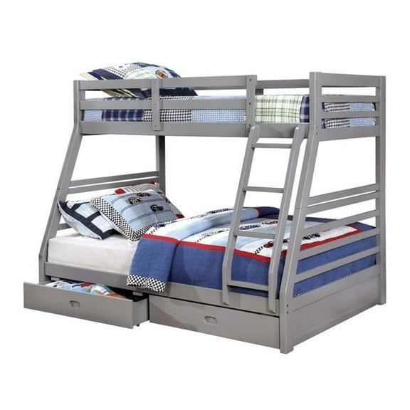 Furniture of America Tomi Wood Twin over Full Storage Bunk Bed in Gray