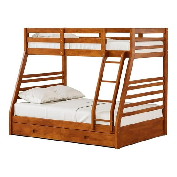 Furniture of America Tomi Wood Twin over Full Storage Bunk Bed in Oak