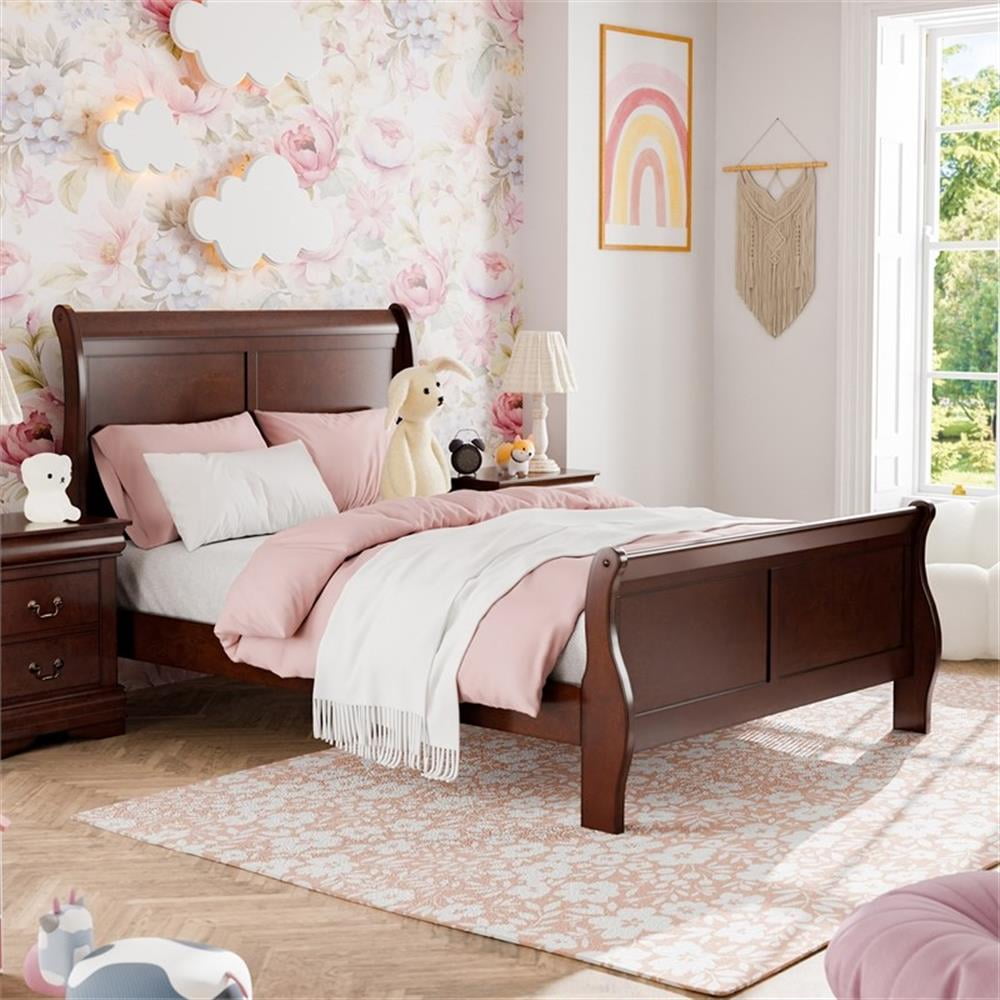 Cherry Full Sleigh Bed with Wood Headboard and Footboard