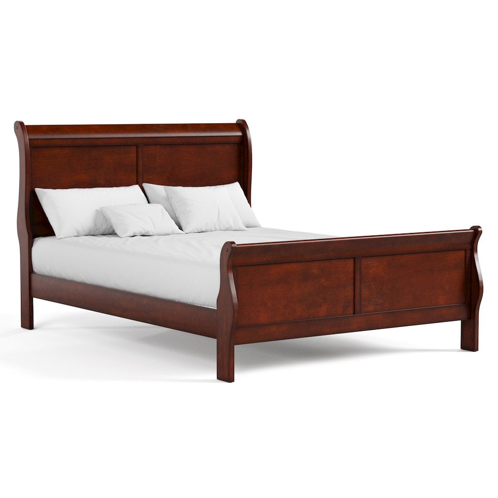 Cherry Wood Queen Sleigh Bed with Headboard and Footboard