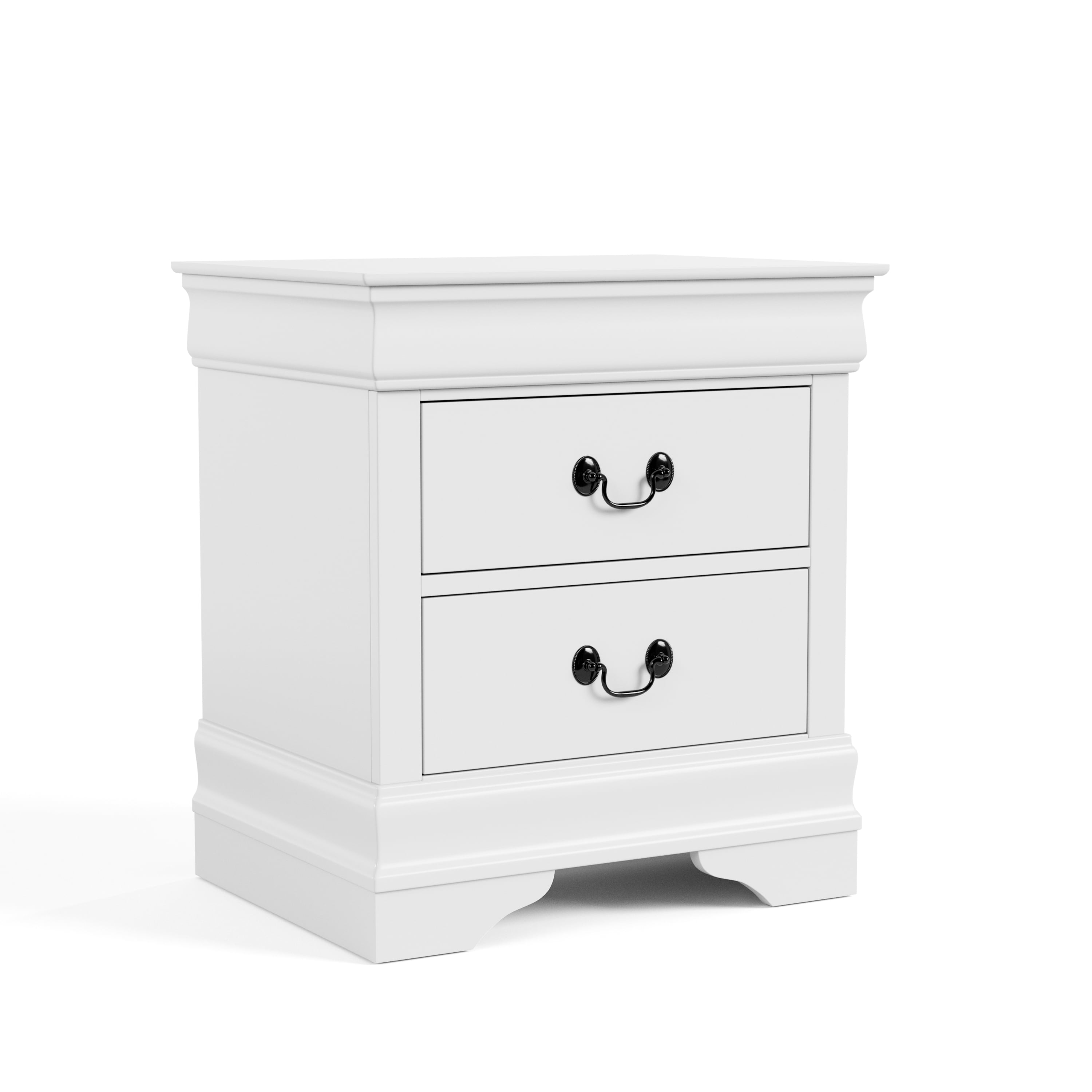 White Solid Wood 2-Drawer Nightstand with Antique Handles