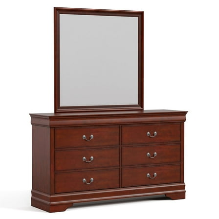 Furniture of America Toni Wood 6-Drawer Dresser with Mirror in Cherry