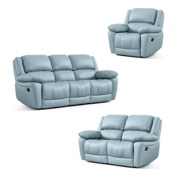 Furniture of America Sorin White Leather 3-Piece Manual Reclining Sofa Set