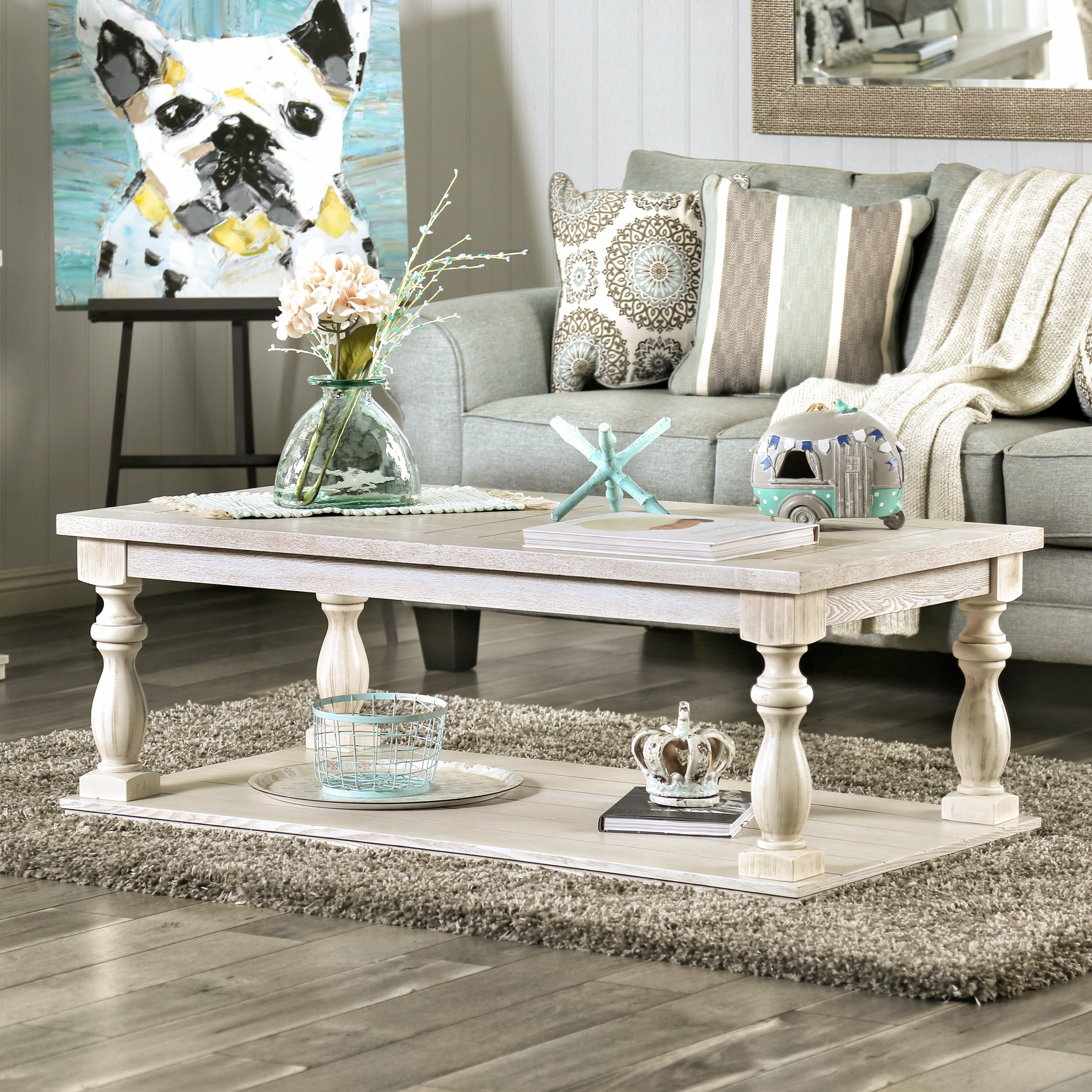 Furniture of America Tost Rustic White 52 inch Wood 1 Shelf Coffee Table by