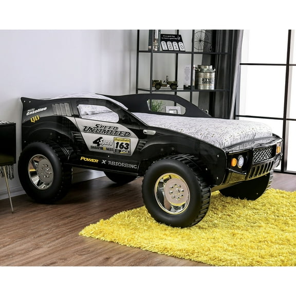 Furniture of America Toto Modern Black Twin Off-road Car Bed with Wheels by