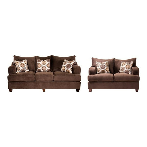 Furniture of America Transitional Fabric Valvo 2-Piece Sofa Set, Chocolate